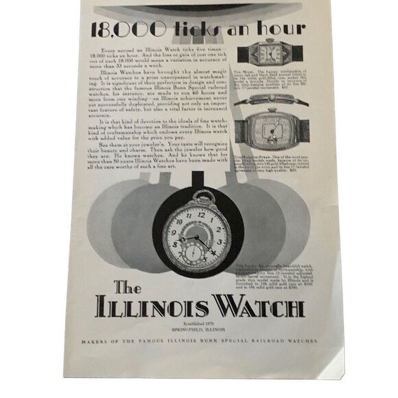 Vintage 1928 Illinois Watch 18009 Ticks an Hour Ad Advertisment - Picture 5 of 5